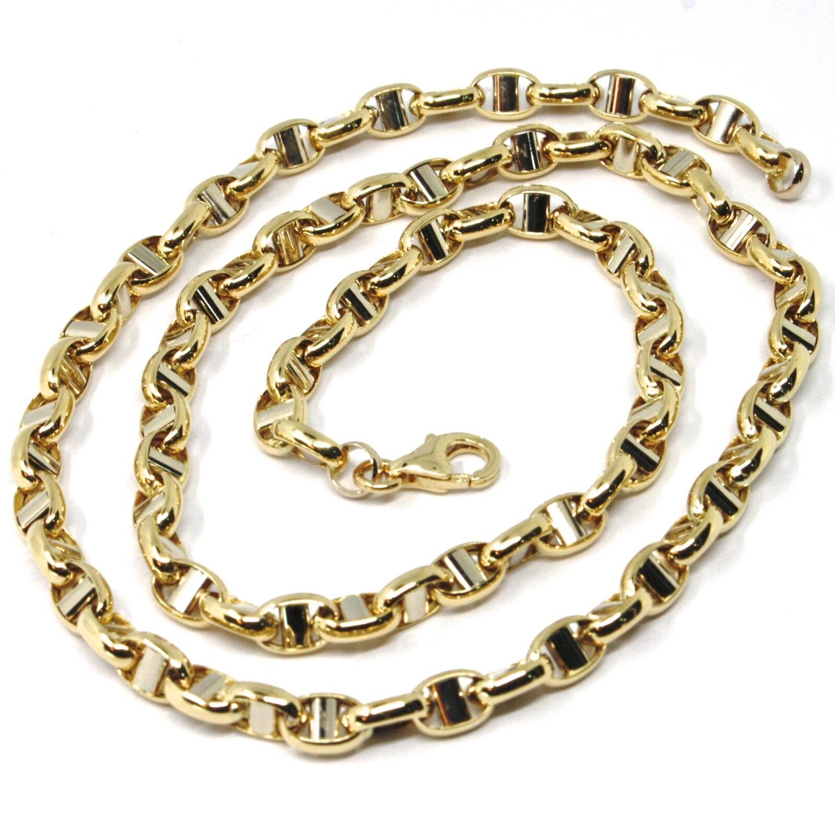 18K YELLOW WHITE GOLD CHAIN SAILOR'S NAVY MARINER LINK BIG OVAL