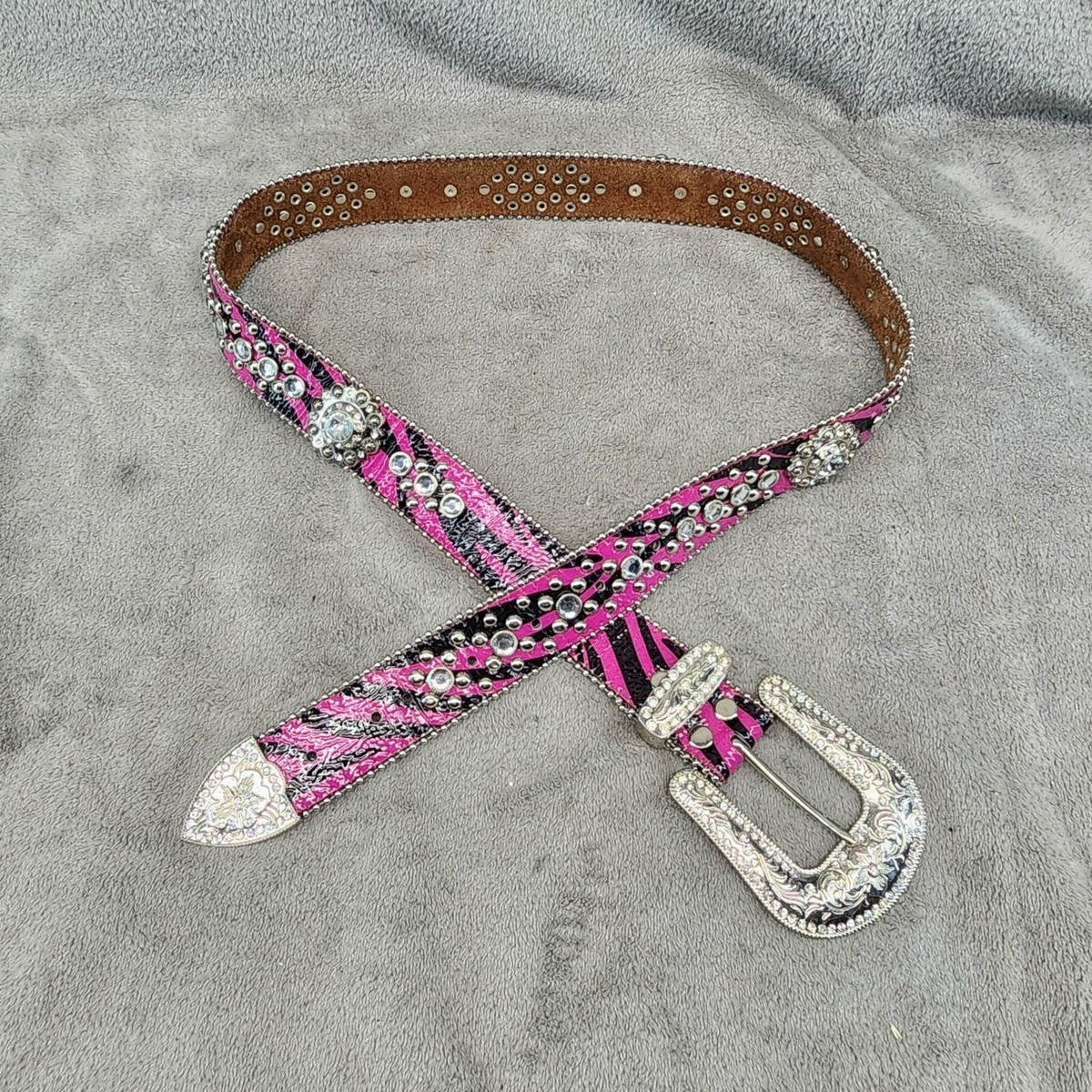 River Island Black and Pink Jeweled Belt Vintage BB Simon Pink Leather Belt: Swarovski Crystal Accent  main image 3