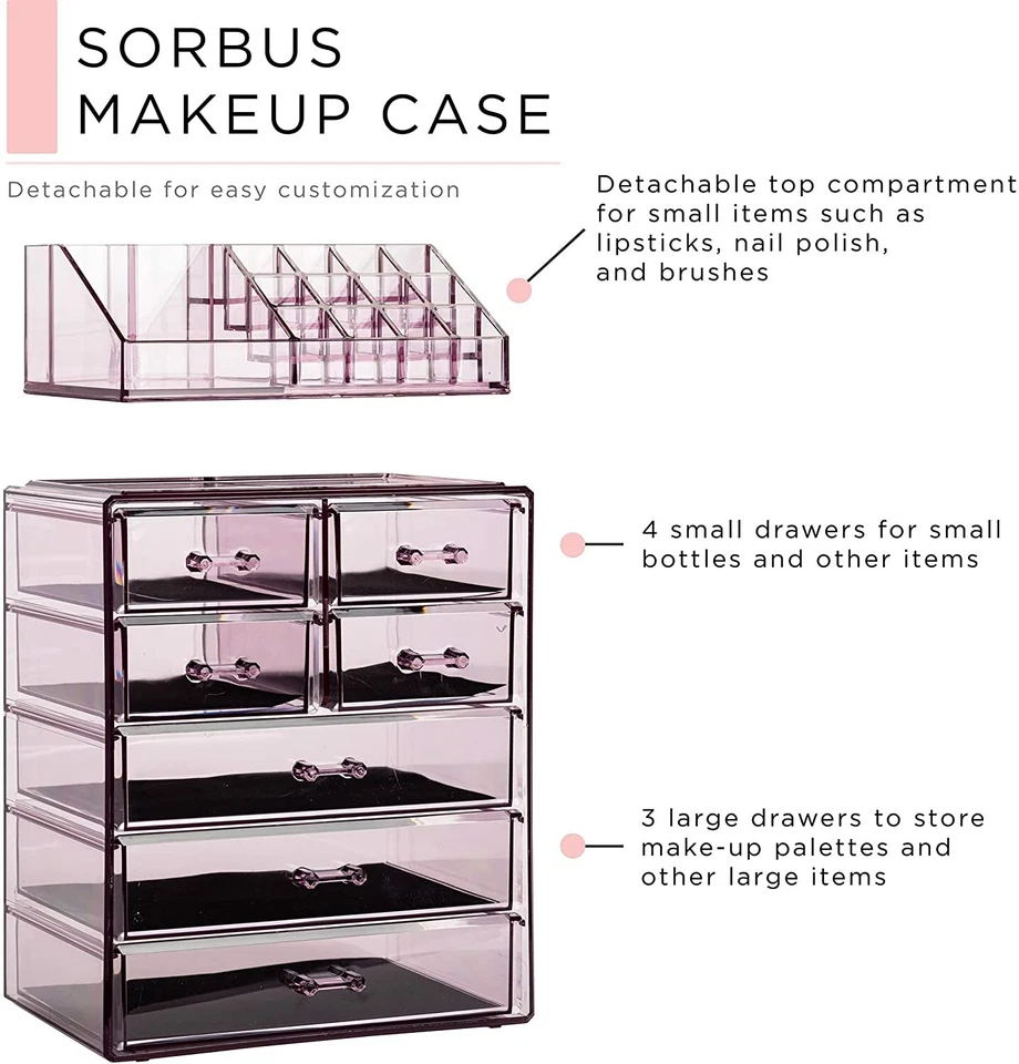 Sorbus Acrylic Cosmetic Makeup and Jewelry Storage Case Display - Purple - Image 2 of 4