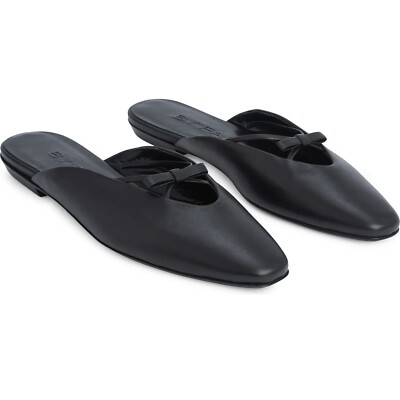 BY FAR Finn Bow Ballerina Mules Slide Flats Size 40 10 Black Leather NEW $360