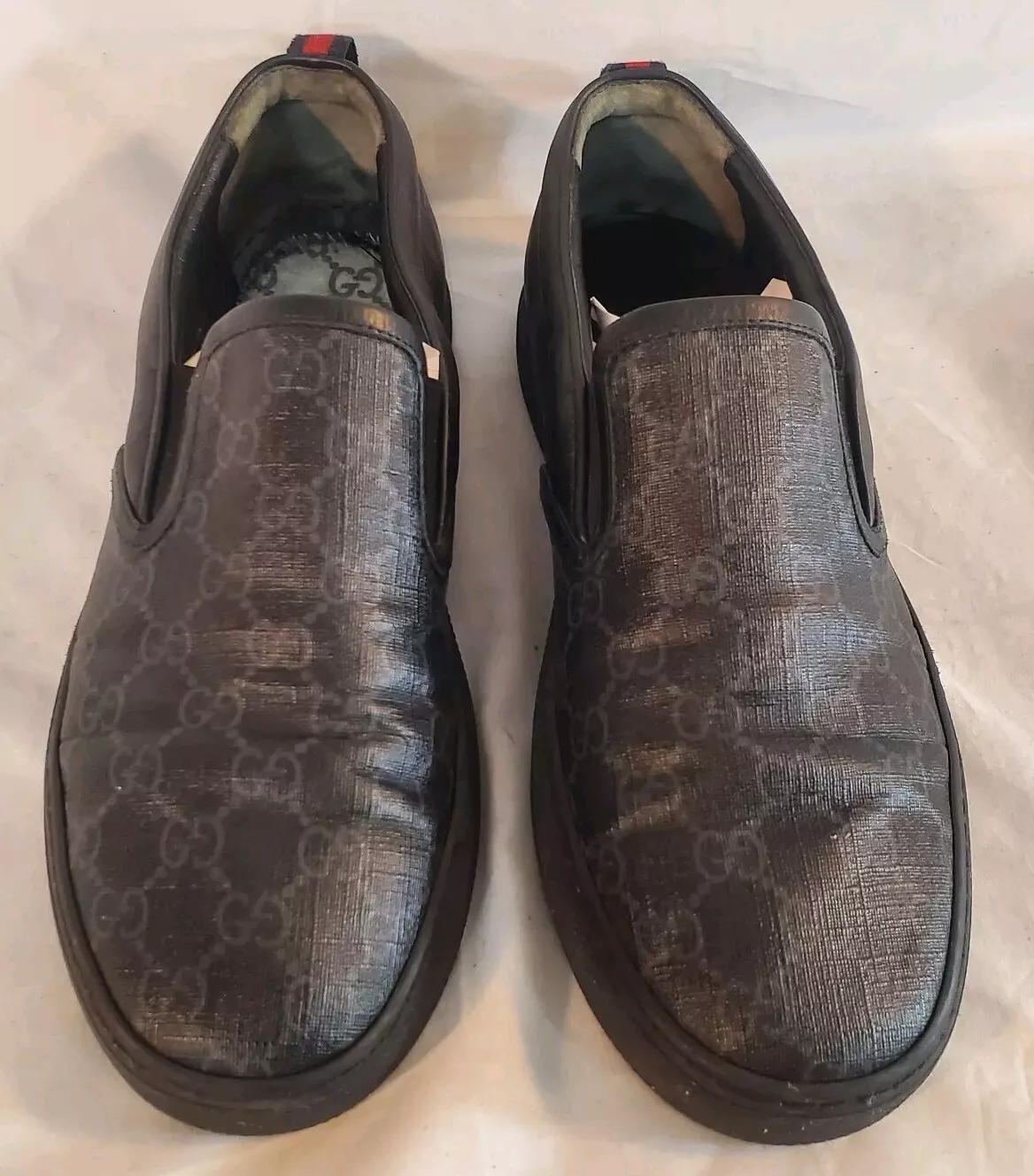 * Chaussures Baskets Gucci GG Supreme Homme Taille 8 Noir à enfiler Cuir 