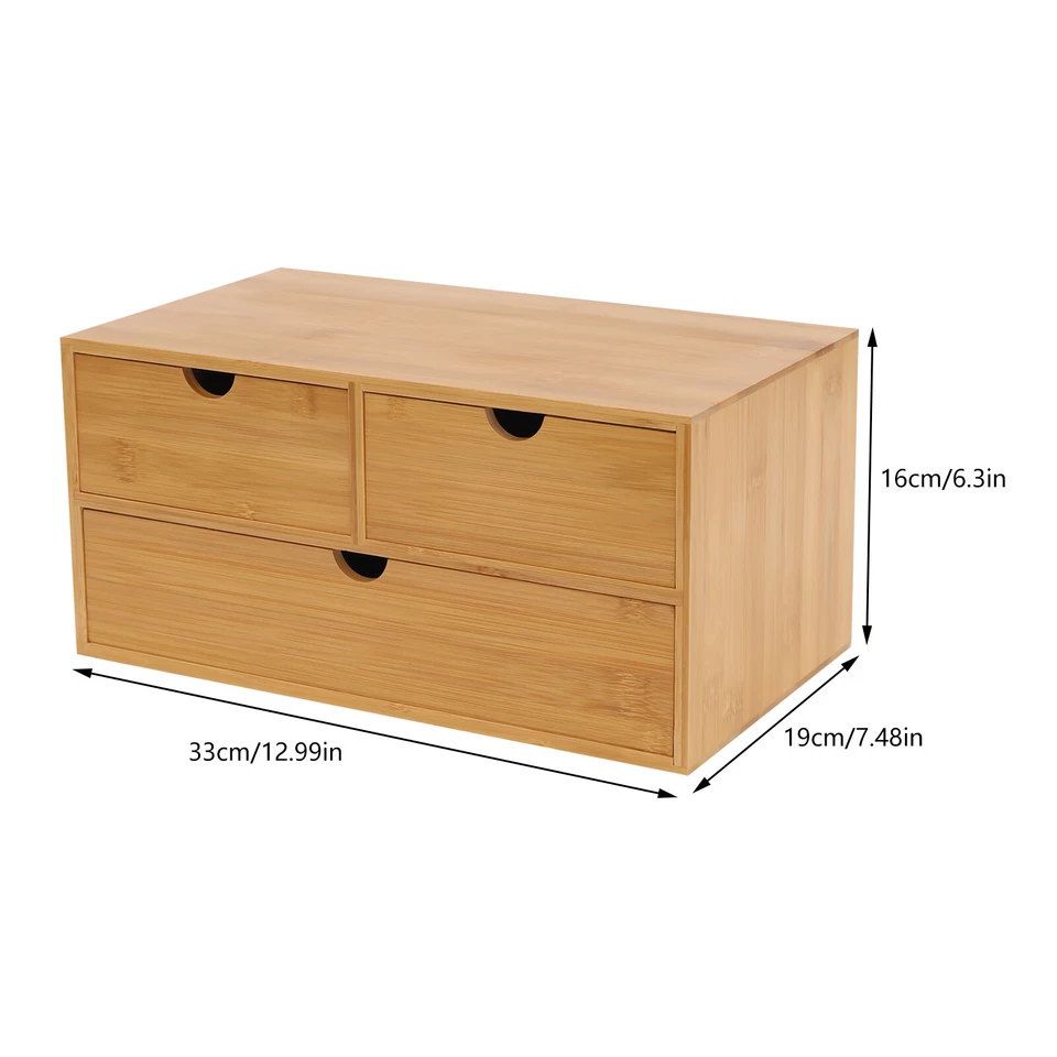 Bamboo Desk Organizer -Tabletop Mini Bamboo Desk Drawer Storage Box w/ 3 Drawers - Image 2 of 4