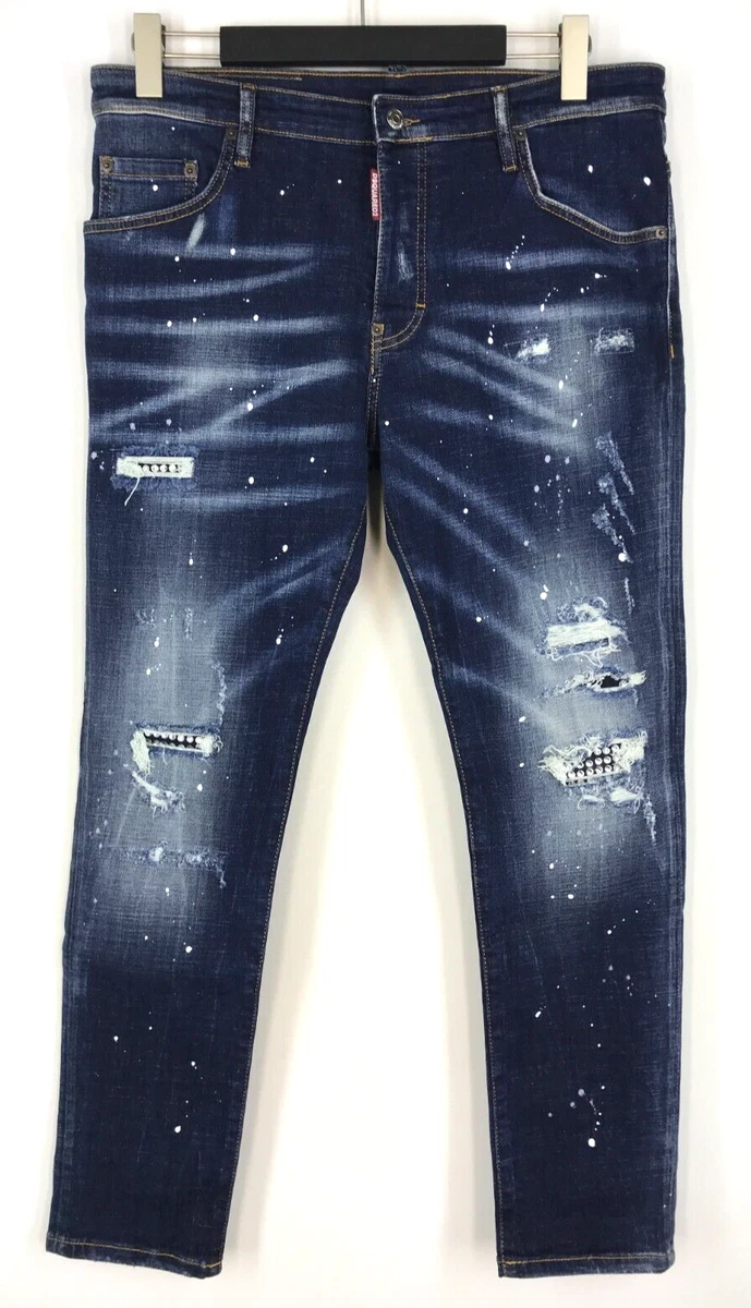 Men's Dsquared2 Tidy Biker Jeans White Blue Denim Indigo