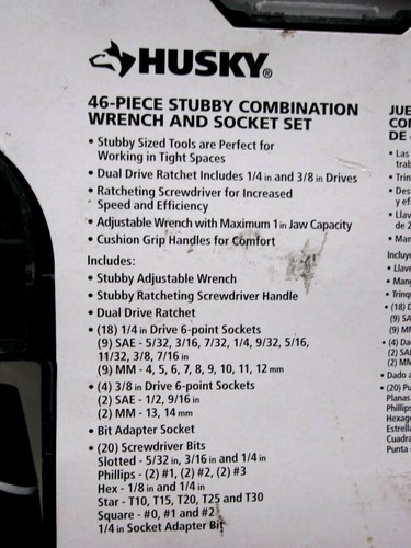 Husky 1/4 in. and 3/8 in. Stubby Ratchet and Socket Set SAE/MM 46 Piece 532-135 - Picture 5 of 5