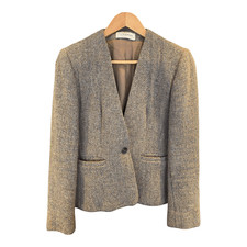 Evan Picone Vintage 100% Wool Tweed Single Breasted Jacket Brown Uk Size 10