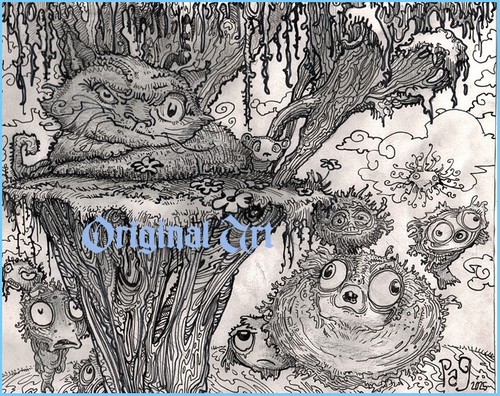 DISNEY ARTIST GULLERUD Pag ORIGINAL ART Kitten Cat detailed Ink Weird Surrealism