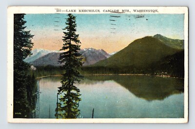 Postcard Washington Lake Keechilus WA Cascade Mountains 1930 Posted White Border