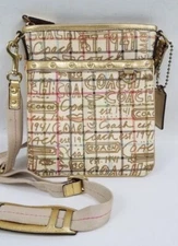 COACH Graffiti Gold Metallic Crossbody Satchel Bag Purse F42239