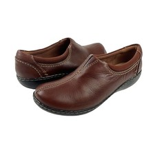 Clark  s Ashland Joy Slip On Brown Leather Comfort Loafer Flats Women  s Size 8M
