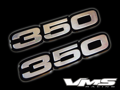 2 FITS CHEVY 350 CI CUBIC INCH ENGINE ALUMINUM EMBLEMS SILVER BLACK PAIR SBC SET