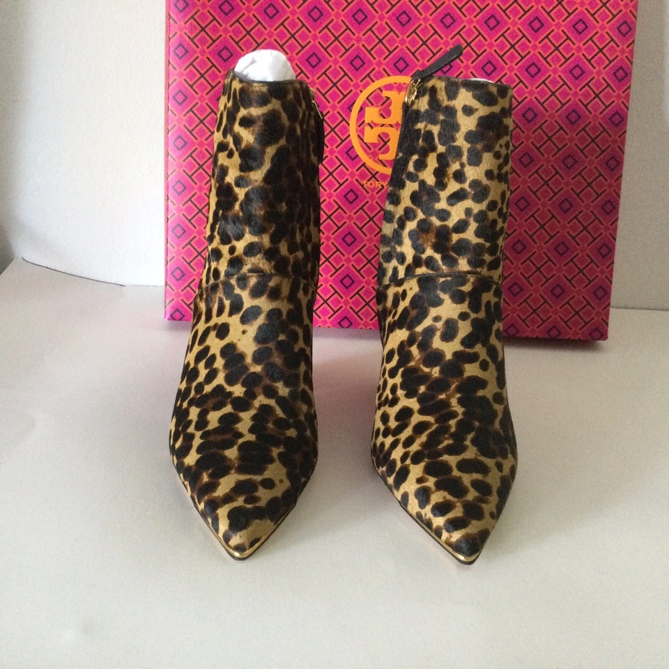 Botines Tory Burch Lila Leopardo Talla 7 Zapato Pelo de pantorrilla Punta Preppy $498 Foto 2 de 4