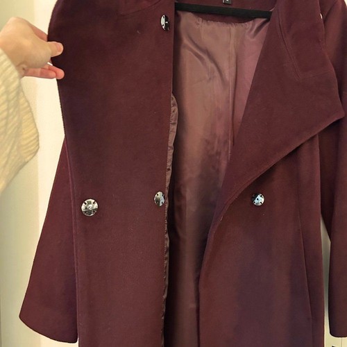 Kenneth Cole Stand Collar Belted Wrap Wool Blend Maxi Coat in Burgundy Sz 14 NWT - Picture 11 of 12