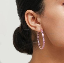 Octagon Pink Sapphire Inside Outside Big Hoops Solid 14k Gold Huggies Earrings