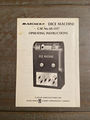 VTG Archer Dice Machine Operating Instructions Small Manual Radio Shack ...