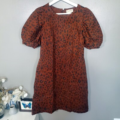 Universal Thread Dress Size 2 Leopard Print Puff Sleeves Short Sleeve Denim New