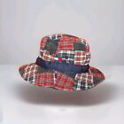 Tommy Hilfiger Quilted Bucket Hat Youth Kids Large/Xtra Large Plaid Navy Red