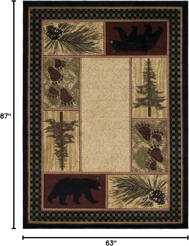 Rustic Lodge Black Bear 5X7 Area Rug, 5'3X7'3 Foto 3 de 4