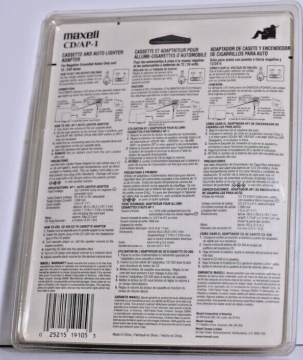 Vintage Maxell CD Player Cassestte Auto Lighter Adapter Car Kit Tape 90