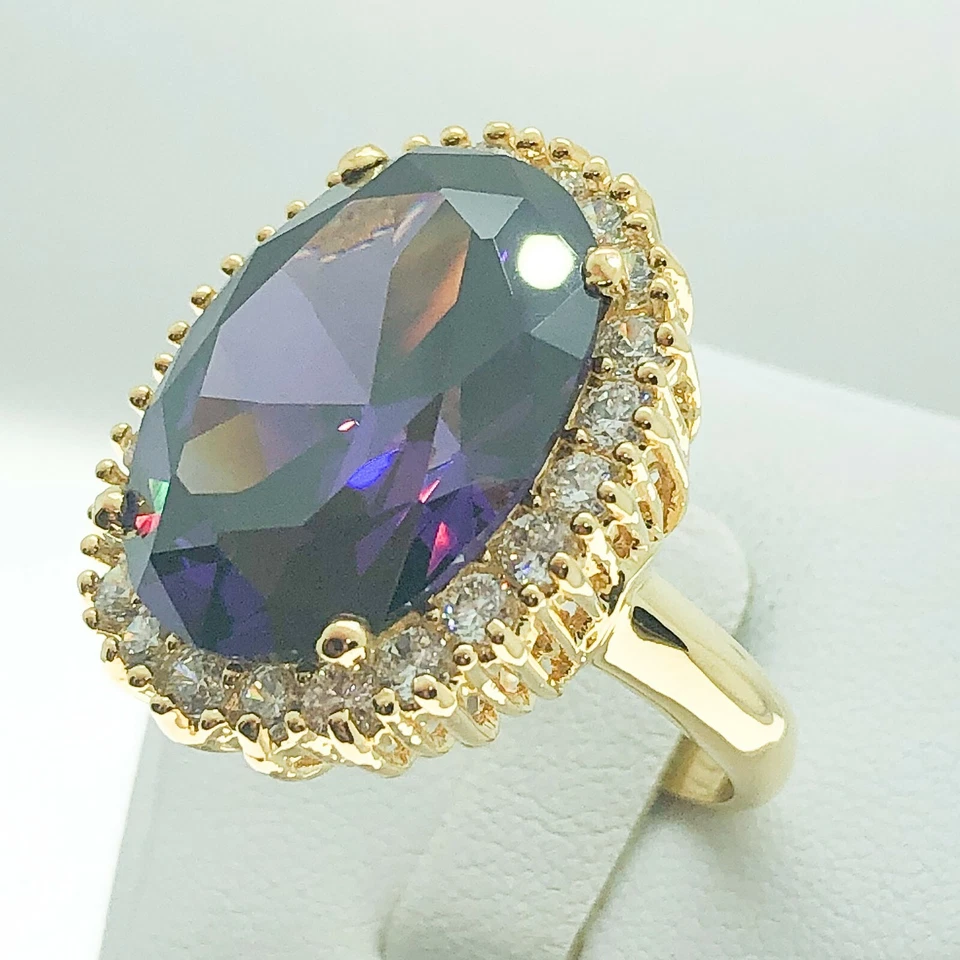 Anillo de cóctel R1567-1 enchapado en oro blanco amarillo amatista circonita cúbica joyería de moda para mujer Foto 3 de 4