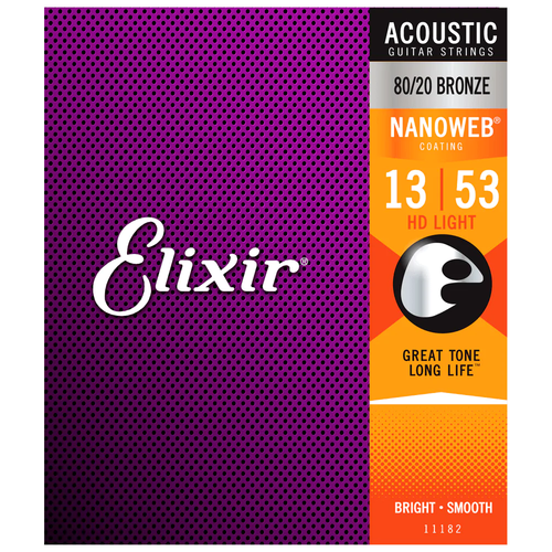 6 Sets! Elixir NANOWEB 80/20 Bronze Acoustic — 11182 HD Light .013-.053 - Picture 3 of 4