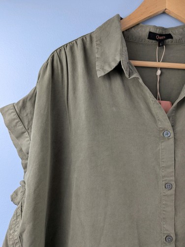 Quince Vintage Wash Tencel Camp Shirt Button Front Top Large Olive - Picture 9 of 13