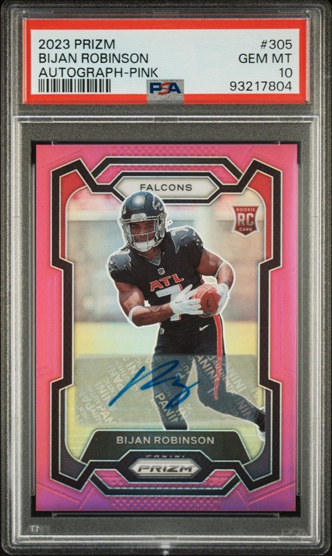 2023 Panini Prizm Bijan Robinson RC Pink Prizm Rookie Auto #305 PSA 10 Falcons
