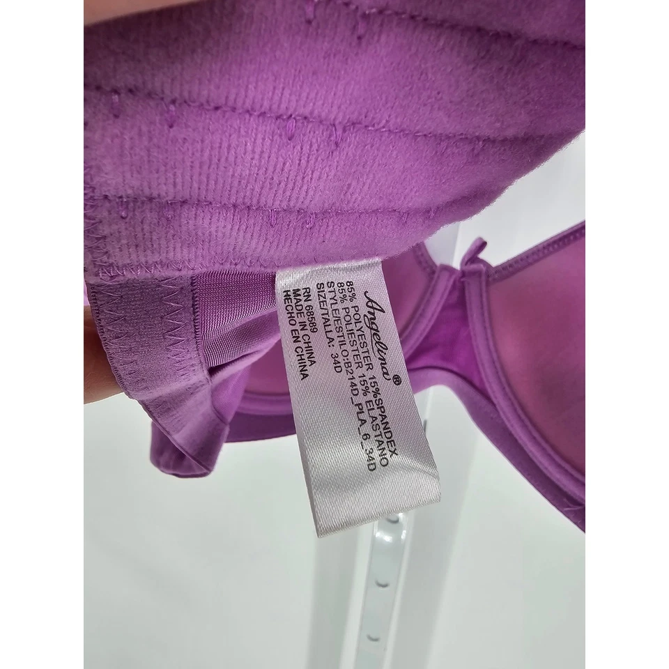 Винтажный 1990-х Angelina женщин Sz 34D классический: слегка с подкладкой футболка бюстгальтер фиолетовый - Изображение 4 из 4