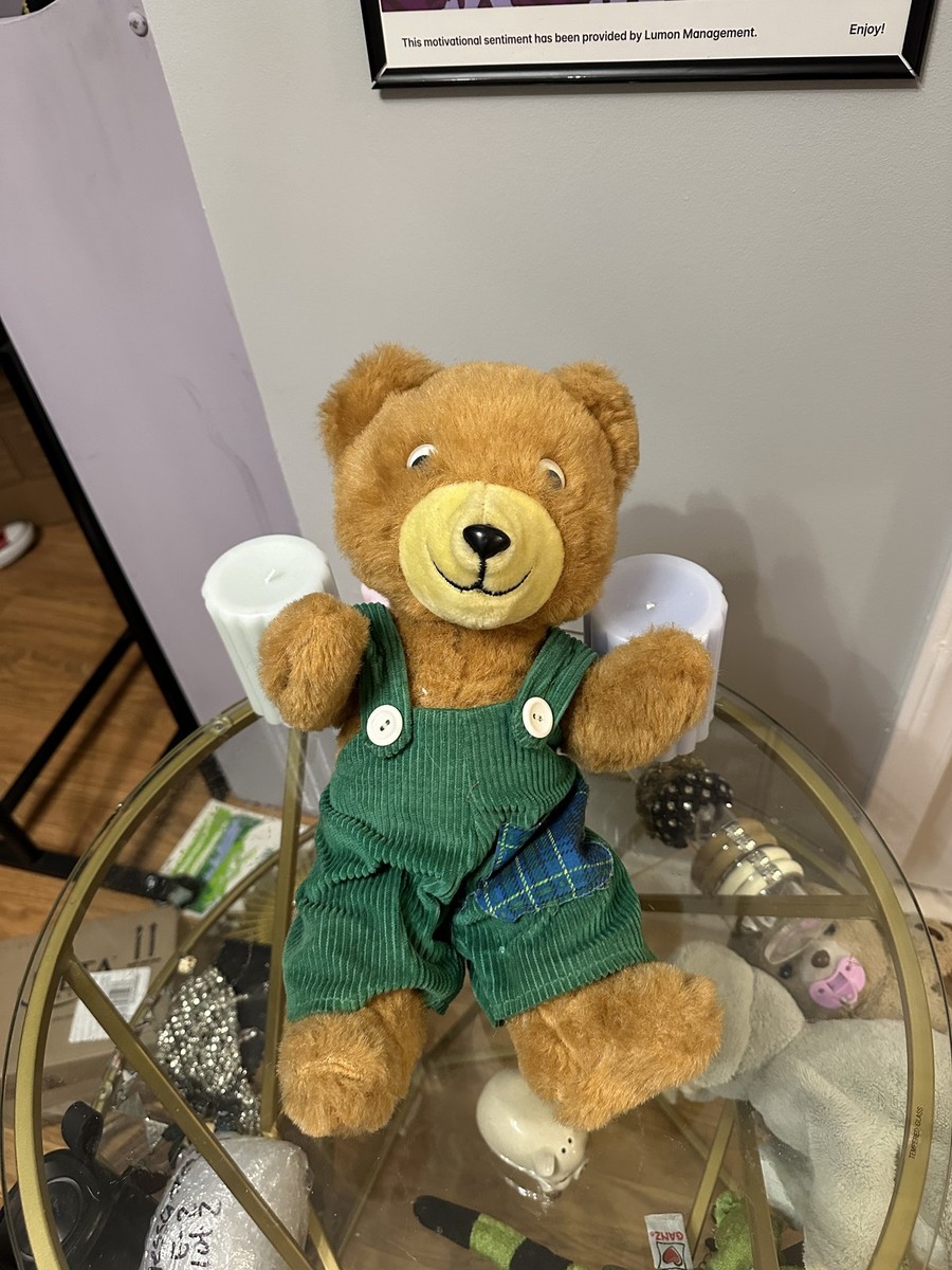 ぬいぐるみ vintage teddy bear in check overalls Vintage Plush Teddy Bear with Green Corduroy Overalls | eBay