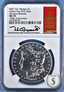 2021 'CC' Morgan Silver Dollar 100th Ann NGC MS70 Advanced Release #6310848 037