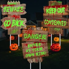 Creepy Halloween Yard Signs - 3 Assorted Zombie Warning Stakes for Outdoor Decor