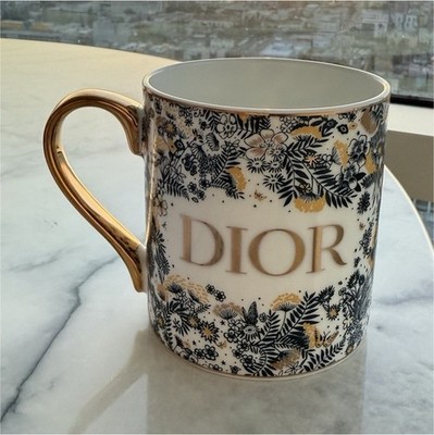 Dior Porcelain Coffee Mug Floral White/Blue Gold Handle Made in