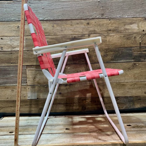 Vintage Webbed Folding Lawn Chair, Steel Frame, Red, 31" - Picture 4 of 7