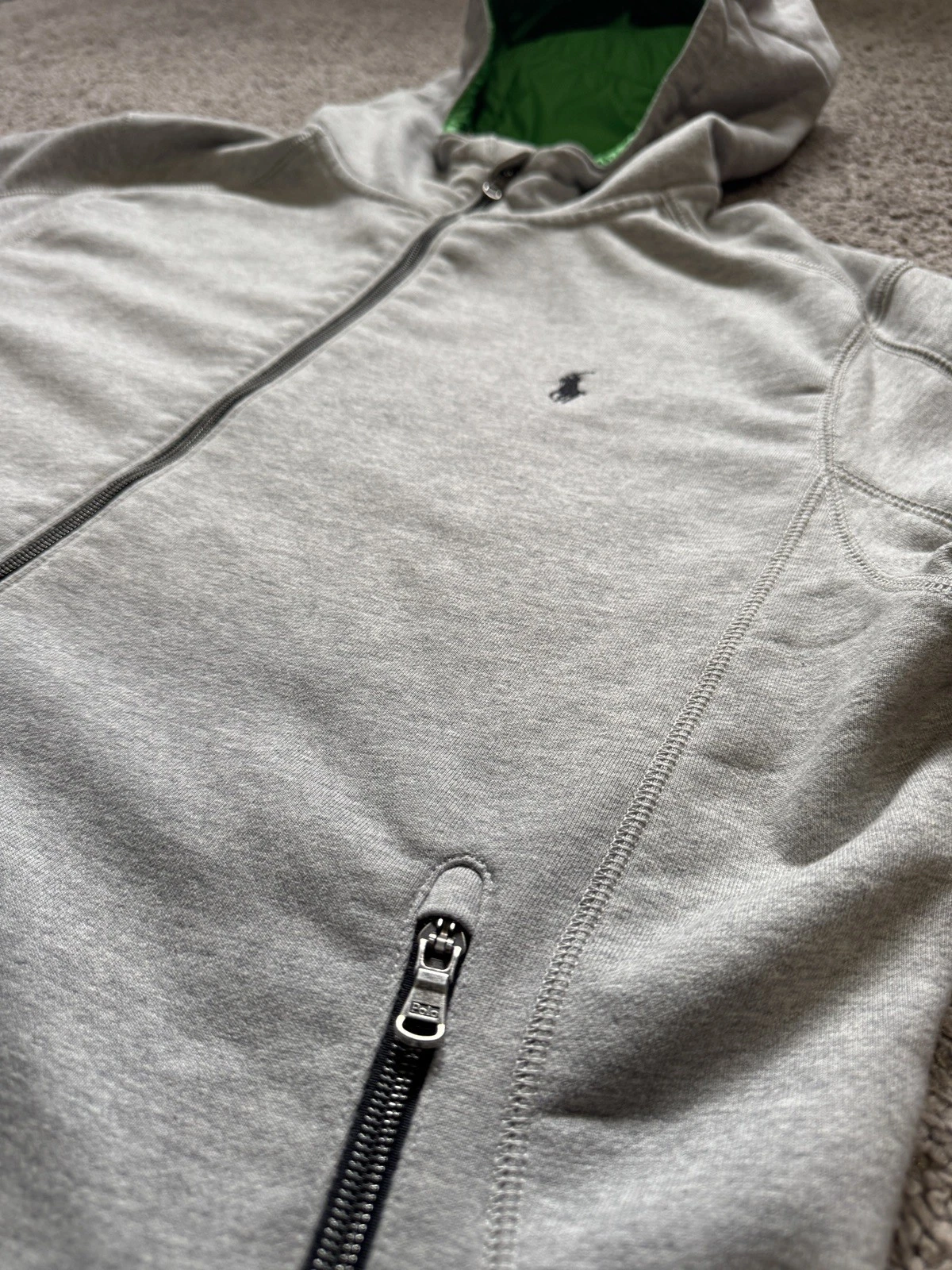 POLO RALPH LAUREN MEN’S GREY HOODIE FLEECE LOGO CREST PATCH ON ARM SIZE XL