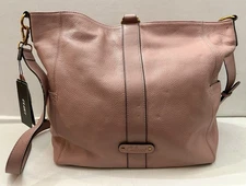 CLUCI Pink Genuine Leather Hobo Shoulder Bag Textured Design Large Capacity NEW