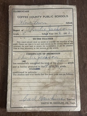 1932 1933 Flowertown School Coffee County Tennessee 8th Grade Report Card