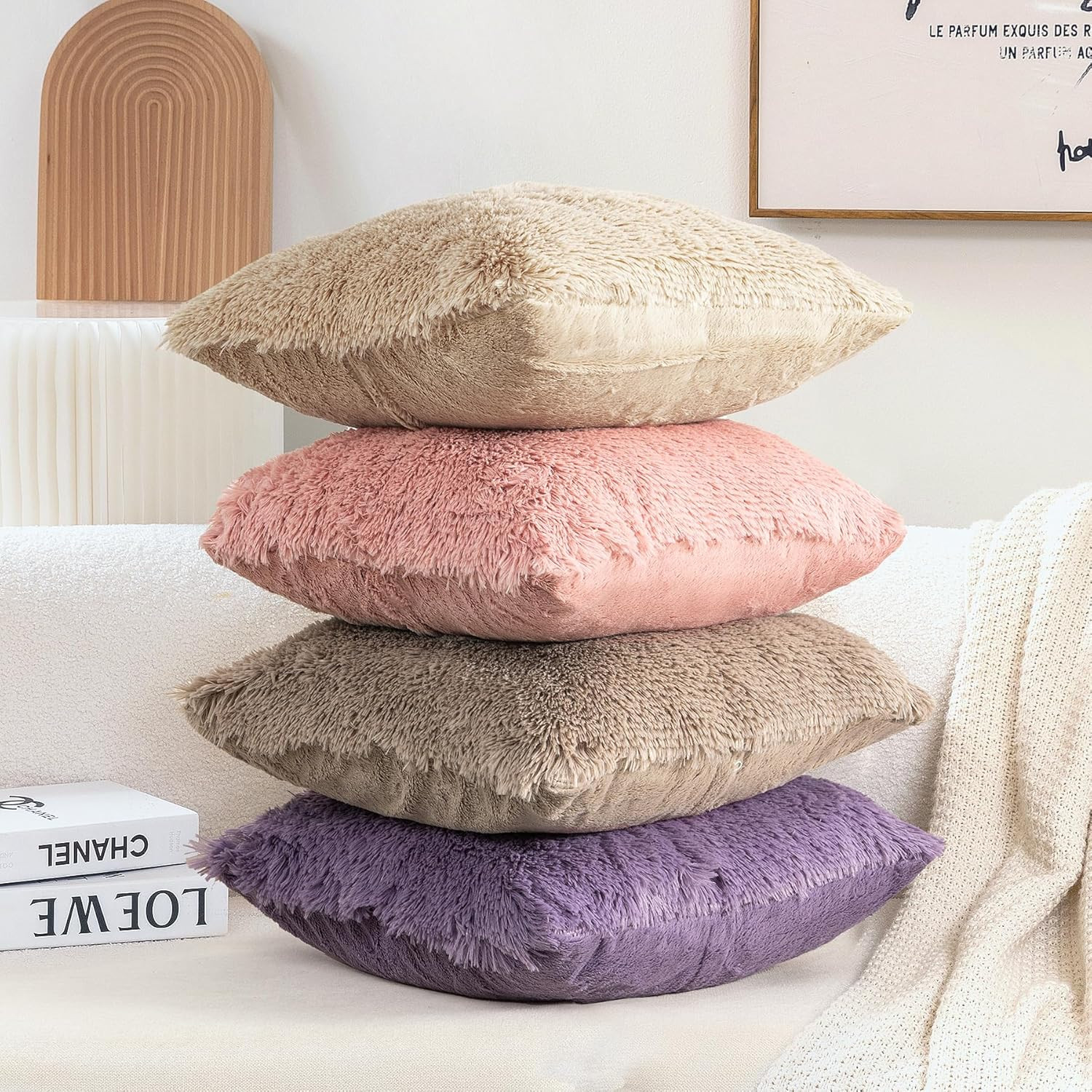 Set of 2 Decorative Throw Pillow Covers 18x18,Fluffy Pillow CoversLuxury Faux Fu