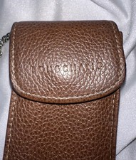 Longchamp Pebbled Leather Key Pouch Coin Case Brown Made in France Luxury