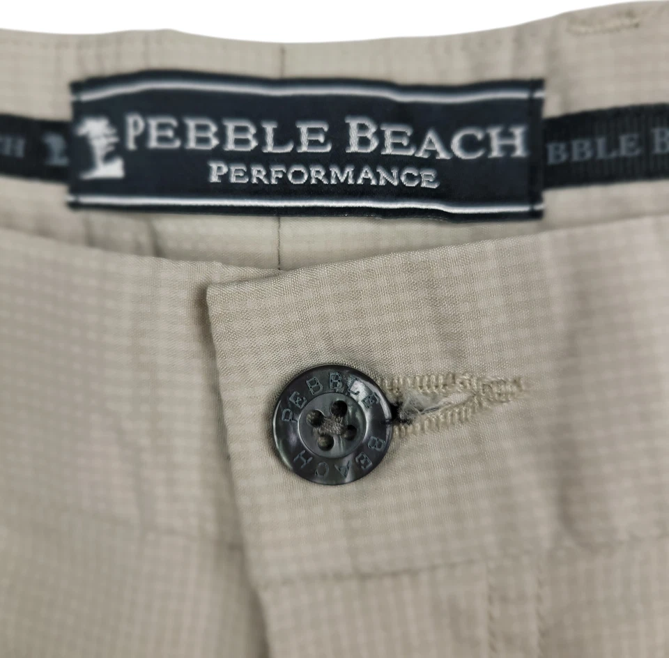 Pebble Beach Performance Men's Golf Shorts Beige Geometric Size 36 Lightweight - Image 2 of 4