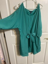 American Eagle teal green dress  large, lined, tie front, Cold Shoulder