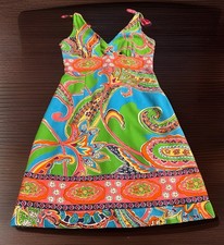 Vtg LILLY PULITZER Rylan Sz 8 Silk Fit Flare Dress Jewel Of The Pool Colorful