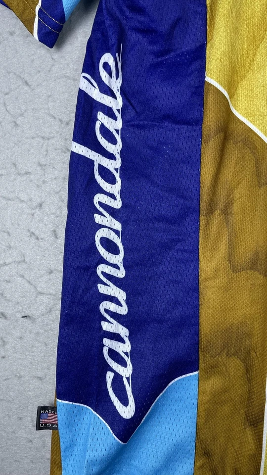 Cannondale 骑行服男式 XL 蓝色全拉链短袖美国制造全木质 — 第 3/4 张图片