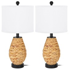 TPAMSWO Coastal Table Lamps Set of 2, Retro Natural Seagrass Rattan White