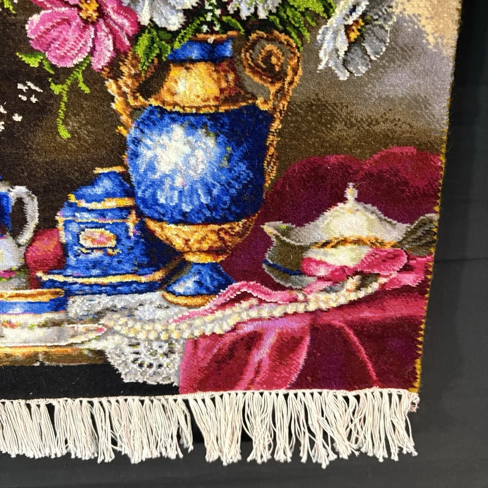 Pictorial Rug Flower Hand Knotted Tab’riz 23”x16” Cotton w/Silk 240KPSI - Image 4 of 4