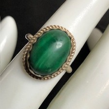 9650 RRT Sterling Silver 925 Ring Green Malachite Oval Cabochon sz 6.5 4.2gram