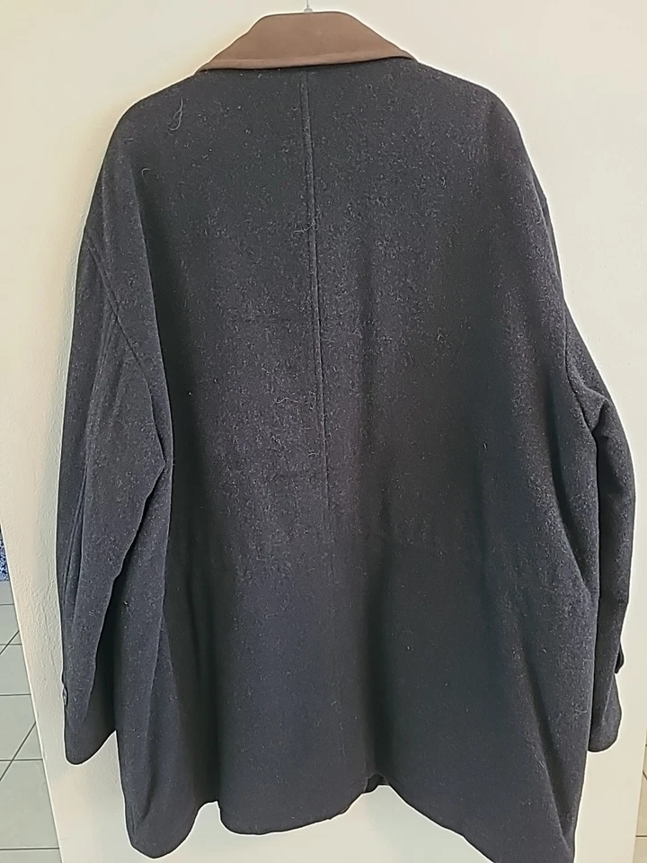 Hermoso abrigo de lana negro Newport Harbor para hombre cuello de cuero marrón forrado 2xl? Foto 4 de 4