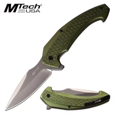 MTech Folding Knife | 3.25" Silver Blade Green Aluminum Handle EDC Tactical