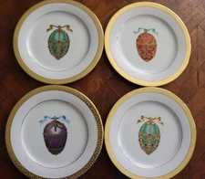 4 Vintage Gold Buffet Royal Gallery Faberge Egg Salad Plate 8.5" 1991