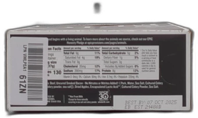 *2025-10-7* Barras de tocino Epic Beef Apple, Whole30, Paleo Friendly, 12 Ct Foto 2 de 4