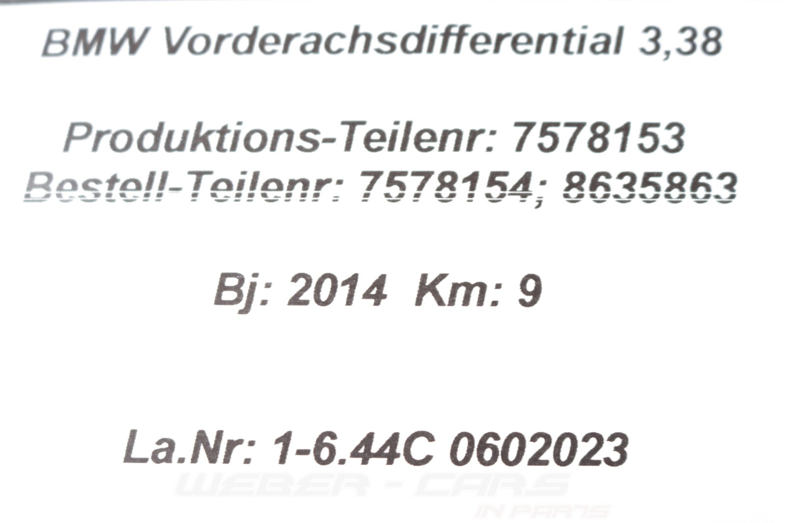 9km 7578154 7578153 Differential vorne Vorderachsgetriebe 3,38 BMW 