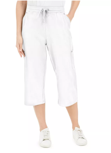 Karen Scott Pants White Knit Capri 